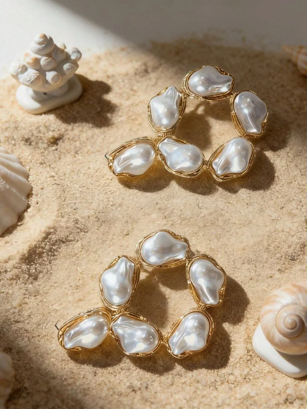 Golden Yellow Elegant Women's Unique Baroque Faux Pearl Hoop Earrings